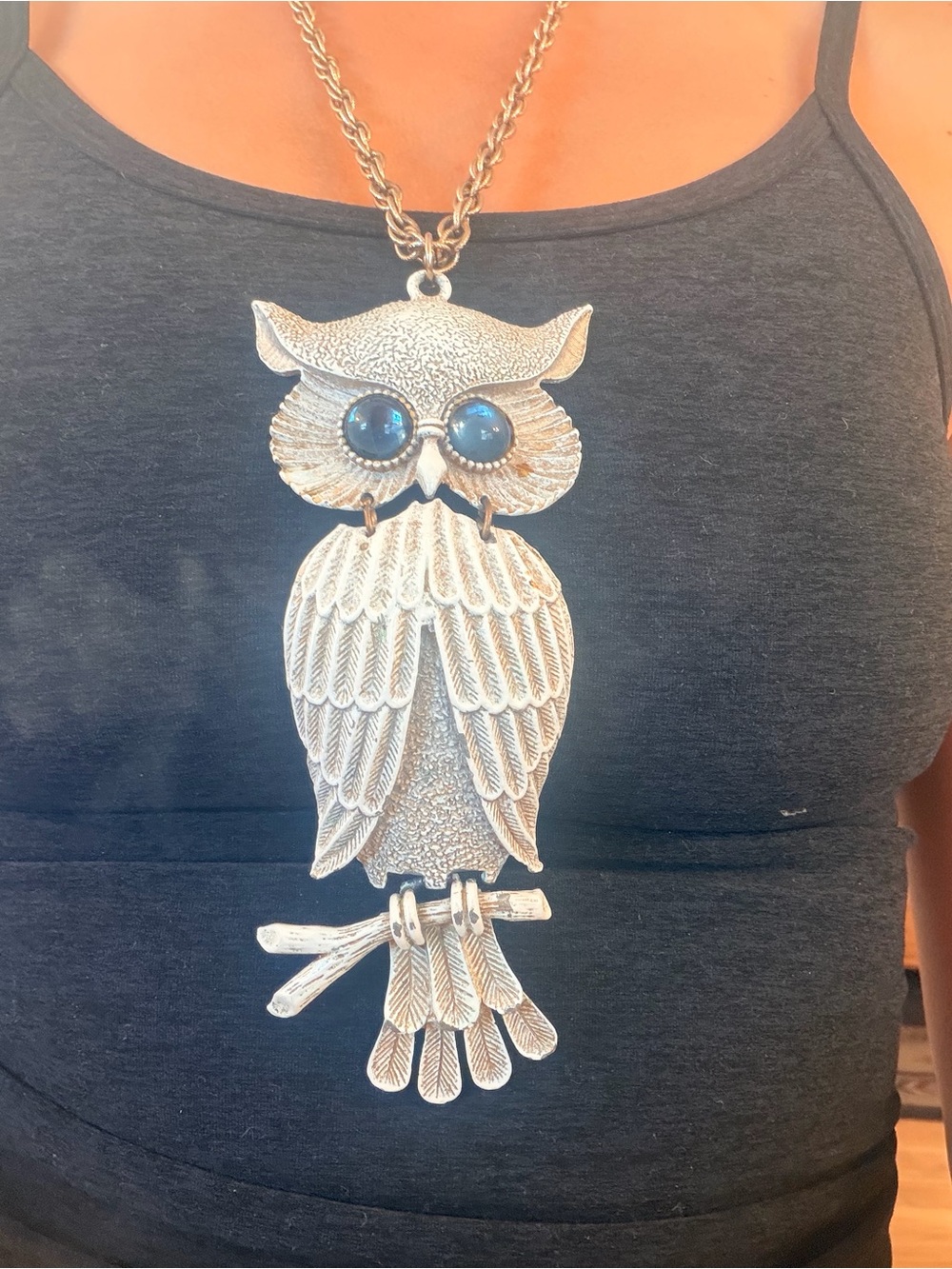 White Owl Pendant Necklace with Blue Accent Eyes - Women Jewelry